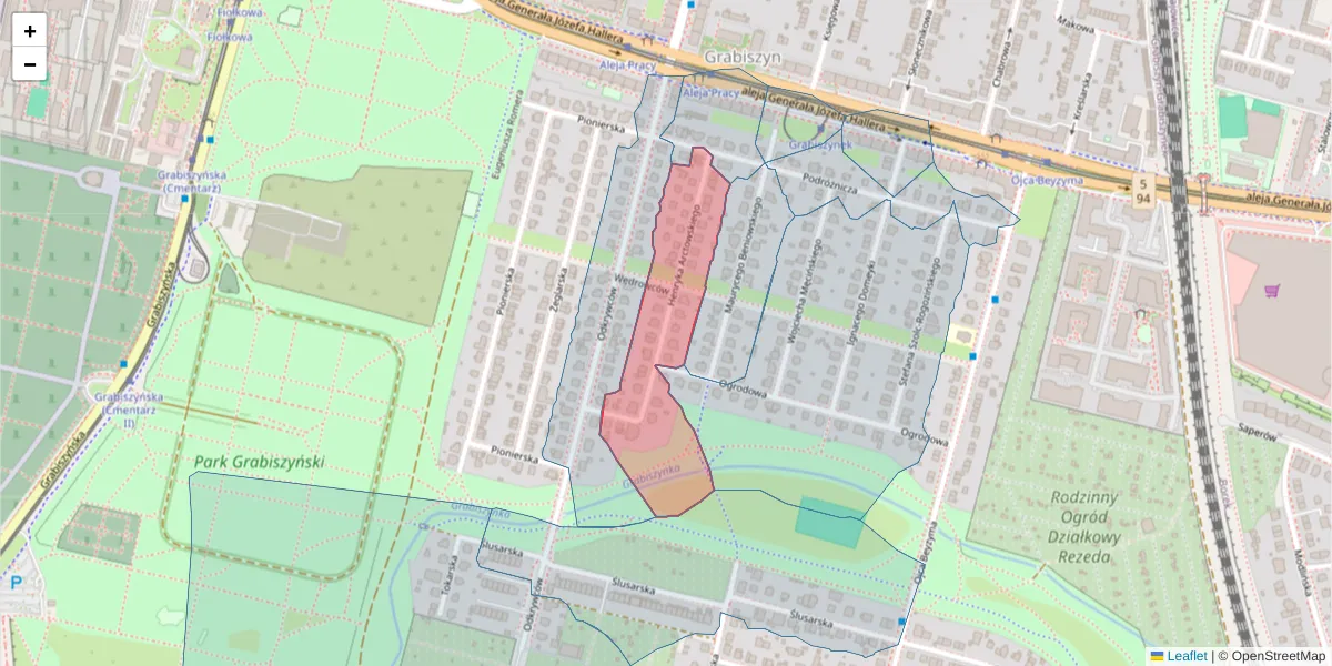 Szczegółowa mapa kodu pocztowego 53-211 z granicami, sąsiednimi kodami pocztowymi i urzędami pocztowymi