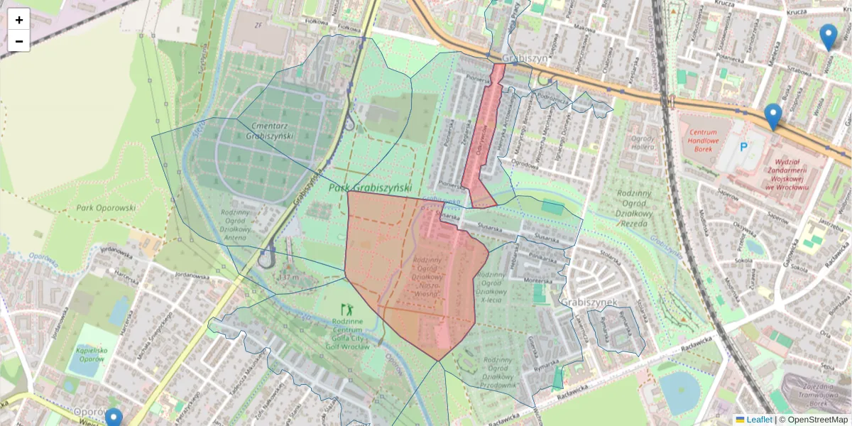 Szczegółowa mapa kodu pocztowego 53-212 z granicami, sąsiednimi kodami pocztowymi i urzędami pocztowymi