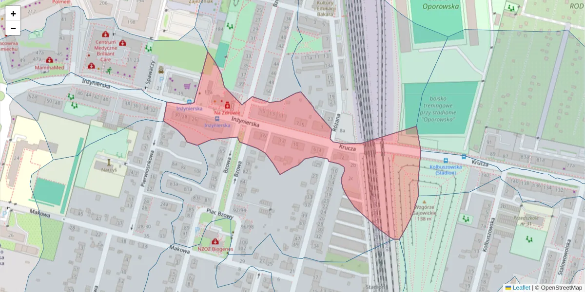 Szczegółowa mapa kodu pocztowego 53-227 z granicami, sąsiednimi kodami pocztowymi i urzędami pocztowymi