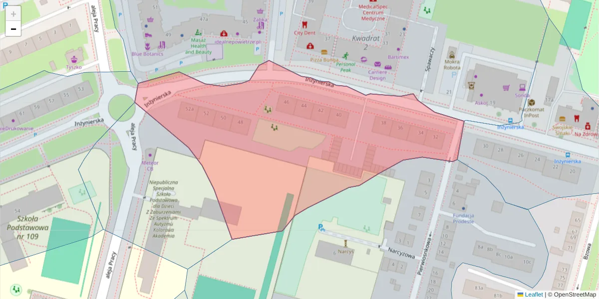 Szczegółowa mapa kodu pocztowego 53-229 z granicami, sąsiednimi kodami pocztowymi i urzędami pocztowymi