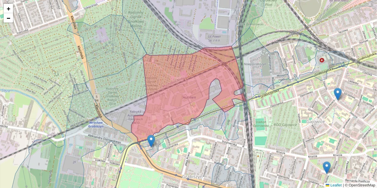 Szczegółowa mapa kodu pocztowego 53-234 z granicami, sąsiednimi kodami pocztowymi i urzędami pocztowymi