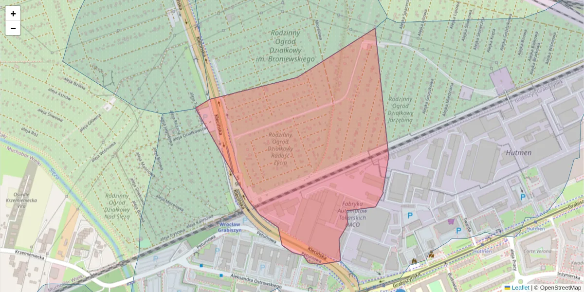 Szczegółowa mapa kodu pocztowego 53-237 z granicami, sąsiednimi kodami pocztowymi i urzędami pocztowymi