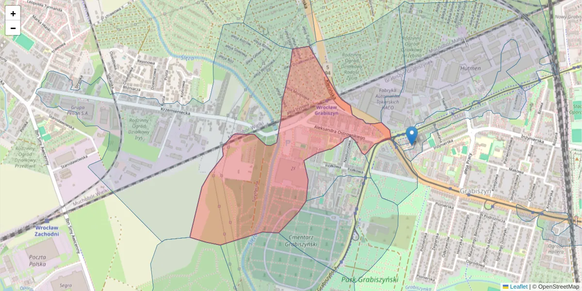 Szczegółowa mapa kodu pocztowego 53-238 z granicami, sąsiednimi kodami pocztowymi i urzędami pocztowymi