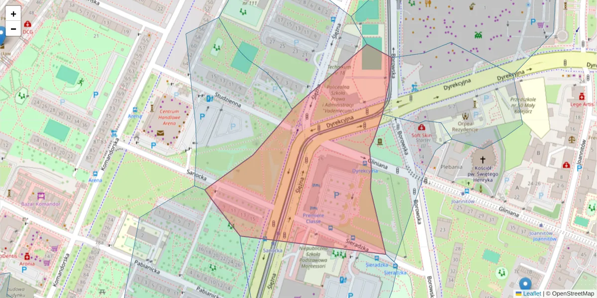Szczegółowa mapa kodu pocztowego 53-302 z granicami, sąsiednimi kodami pocztowymi i urzędami pocztowymi