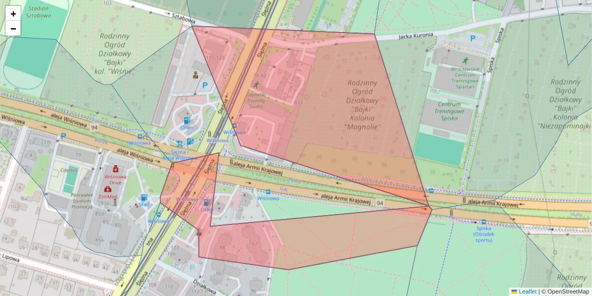 Szczegółowa mapa kodu pocztowego 53-306 z granicami, sąsiednimi kodami pocztowymi i urzędami pocztowymi