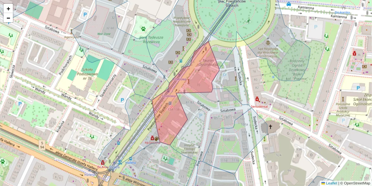 Szczegółowa mapa kodu pocztowego 53-315 z granicami, sąsiednimi kodami pocztowymi i urzędami pocztowymi