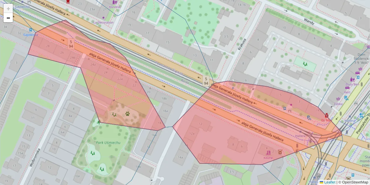 Szczegółowa mapa kodu pocztowego 53-318 z granicami, sąsiednimi kodami pocztowymi i urzędami pocztowymi