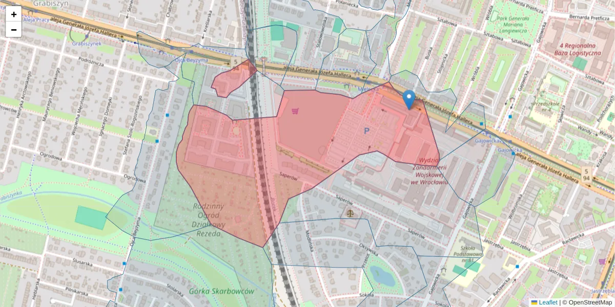 Szczegółowa mapa kodu pocztowego 53-324 z granicami, sąsiednimi kodami pocztowymi i urzędami pocztowymi