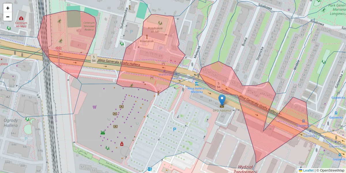 Szczegółowa mapa kodu pocztowego 53-325 z granicami, sąsiednimi kodami pocztowymi i urzędami pocztowymi