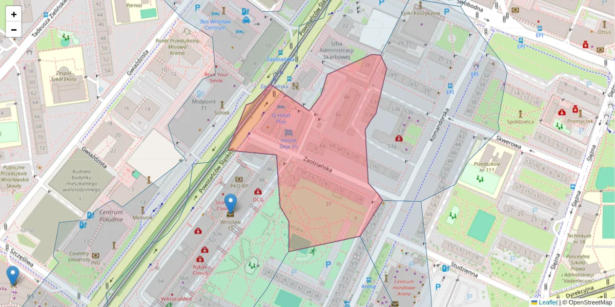 Szczegółowa mapa kodu pocztowego 53-334 z granicami, sąsiednimi kodami pocztowymi i urzędami pocztowymi