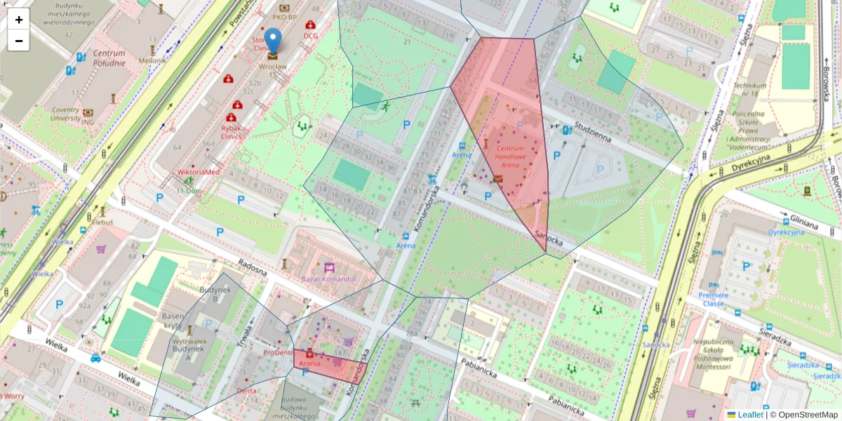 Szczegółowa mapa kodu pocztowego 53-343 z granicami, sąsiednimi kodami pocztowymi i urzędami pocztowymi