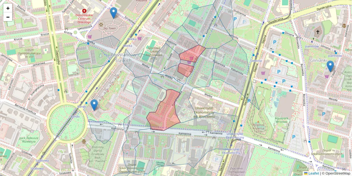 Szczegółowa mapa kodu pocztowego 53-344 z granicami, sąsiednimi kodami pocztowymi i urzędami pocztowymi