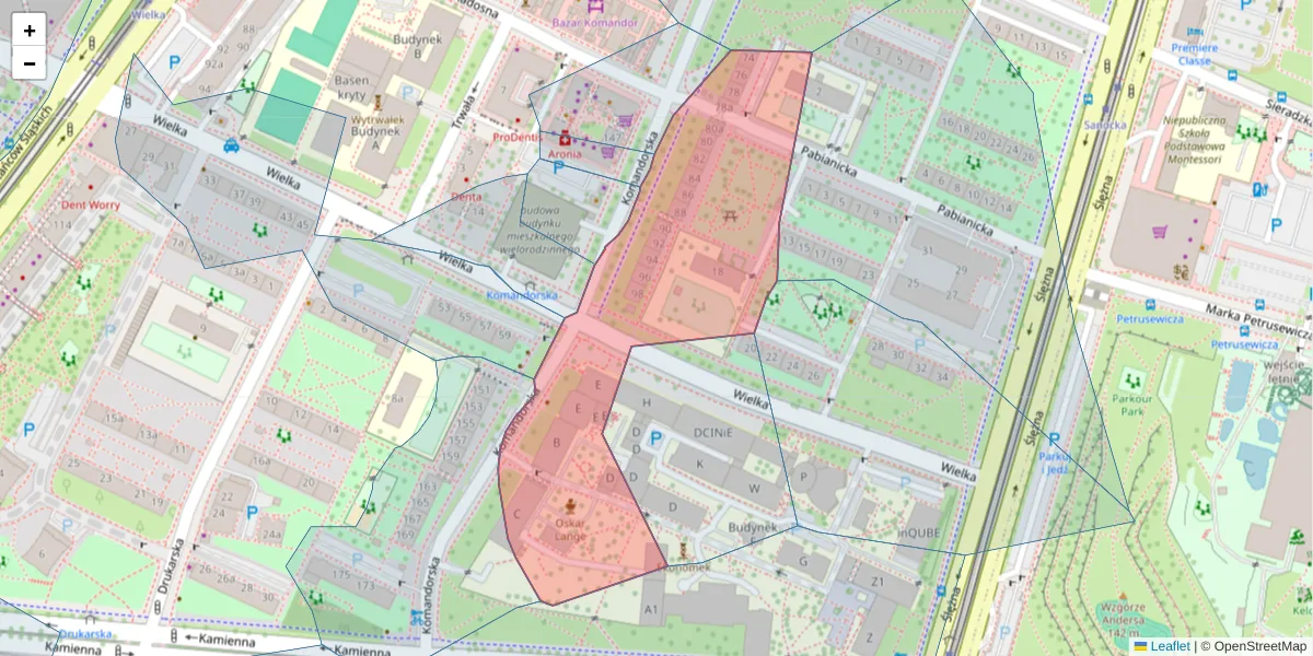 Szczegółowa mapa kodu pocztowego 53-345 z granicami, sąsiednimi kodami pocztowymi i urzędami pocztowymi