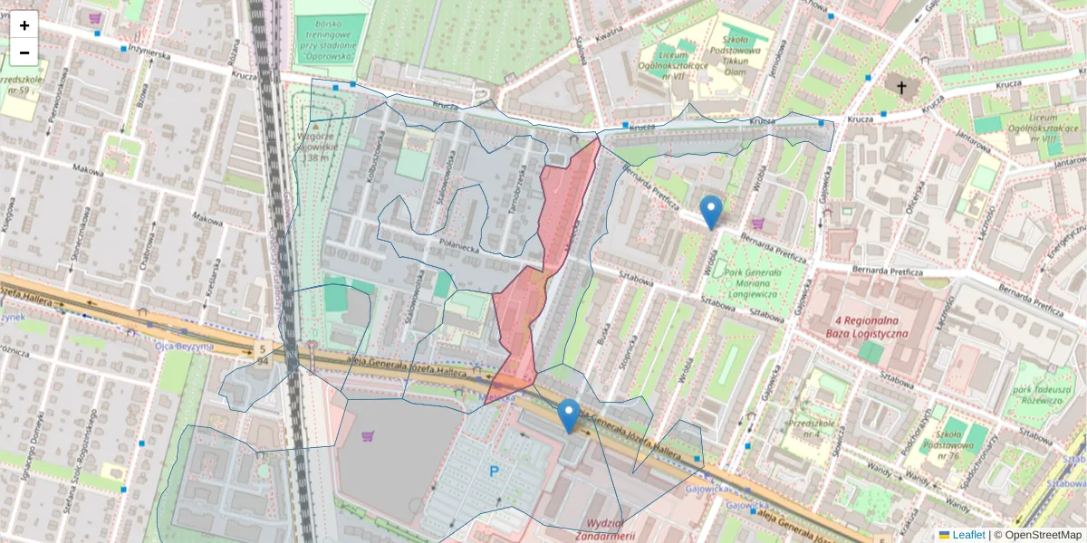 Szczegółowa mapa kodu pocztowego 53-401 z granicami, sąsiednimi kodami pocztowymi i urzędami pocztowymi