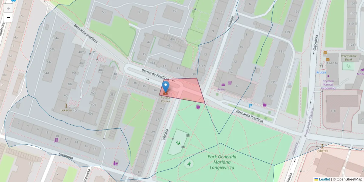Szczegółowa mapa kodu pocztowego 53-408 z granicami, sąsiednimi kodami pocztowymi i urzędami pocztowymi