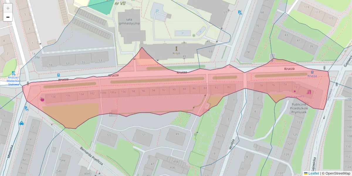 Szczegółowa mapa kodu pocztowego 53-412 z granicami, sąsiednimi kodami pocztowymi i urzędami pocztowymi