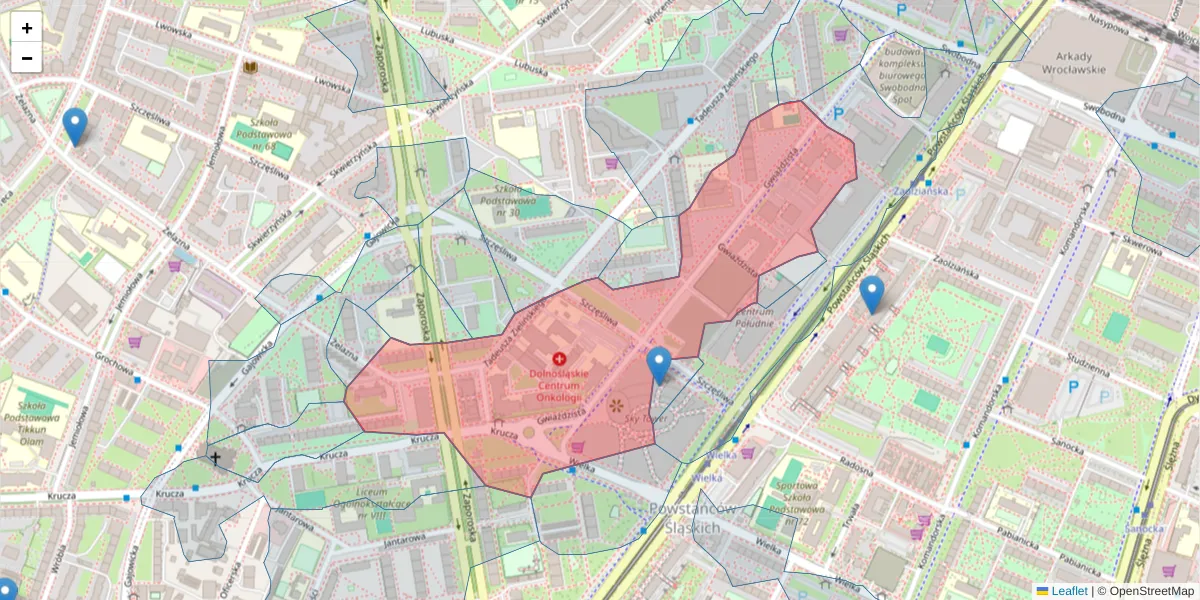 Szczegółowa mapa kodu pocztowego 53-413 z granicami, sąsiednimi kodami pocztowymi i urzędami pocztowymi