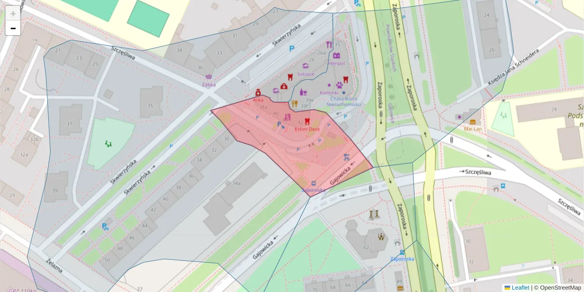 Szczegółowa mapa kodu pocztowego 53-418 z granicami, sąsiednimi kodami pocztowymi i urzędami pocztowymi