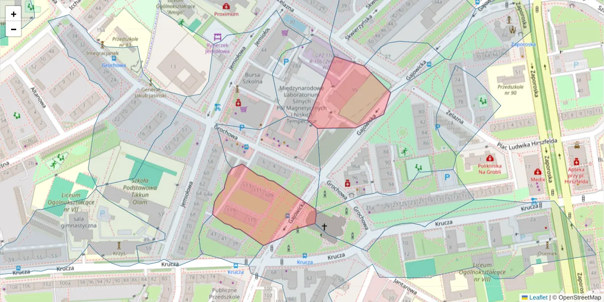 Szczegółowa mapa kodu pocztowego 53-421 z granicami, sąsiednimi kodami pocztowymi i urzędami pocztowymi