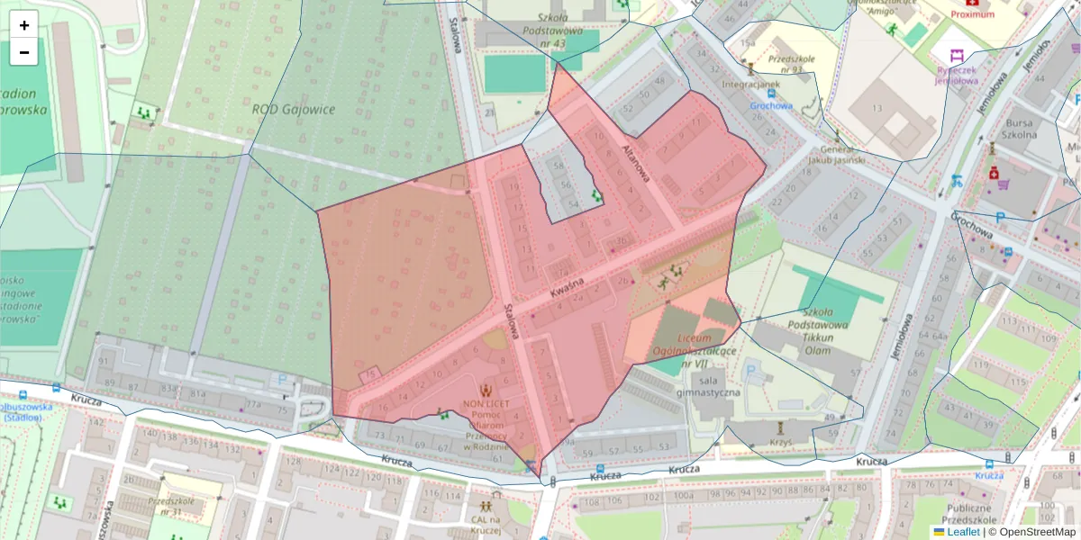 Szczegółowa mapa kodu pocztowego 53-425 z granicami, sąsiednimi kodami pocztowymi i urzędami pocztowymi