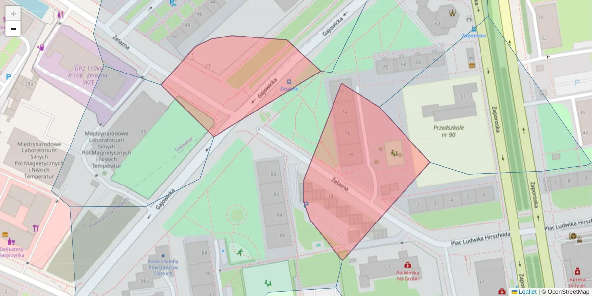 Szczegółowa mapa kodu pocztowego 53-427 z granicami, sąsiednimi kodami pocztowymi i urzędami pocztowymi