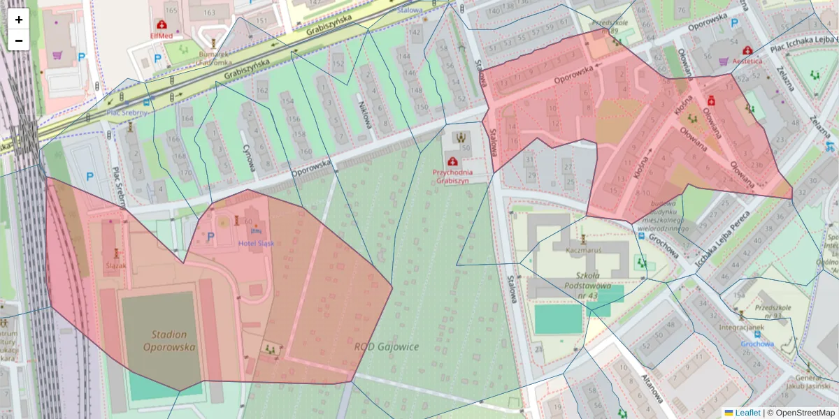 Szczegółowa mapa kodu pocztowego 53-434 z granicami, sąsiednimi kodami pocztowymi i urzędami pocztowymi