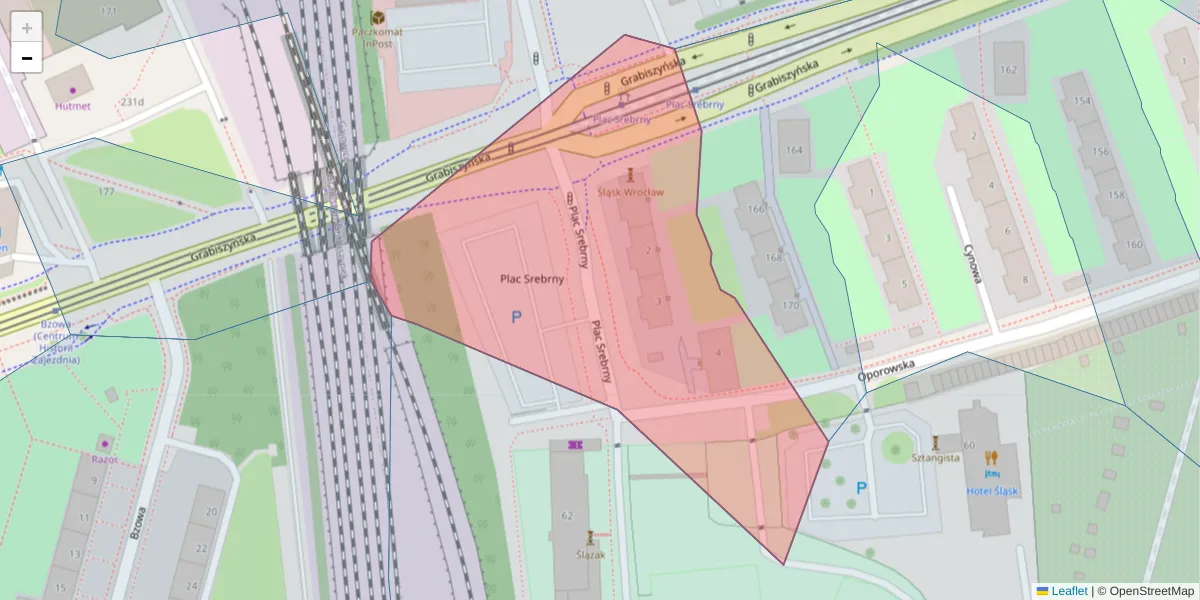 Szczegółowa mapa kodu pocztowego 53-436 z granicami, sąsiednimi kodami pocztowymi i urzędami pocztowymi
