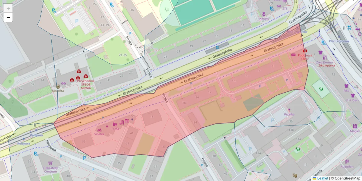 Szczegółowa mapa kodu pocztowego 53-502 z granicami, sąsiednimi kodami pocztowymi i urzędami pocztowymi
