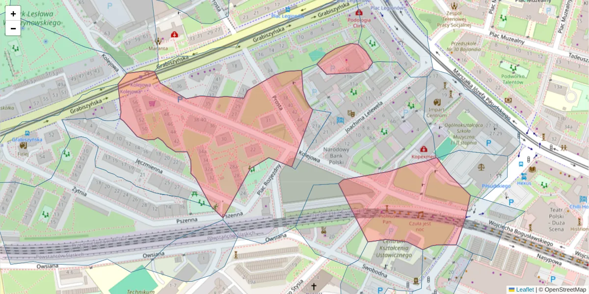 Szczegółowa mapa kodu pocztowego 53-508 z granicami, sąsiednimi kodami pocztowymi i urzędami pocztowymi