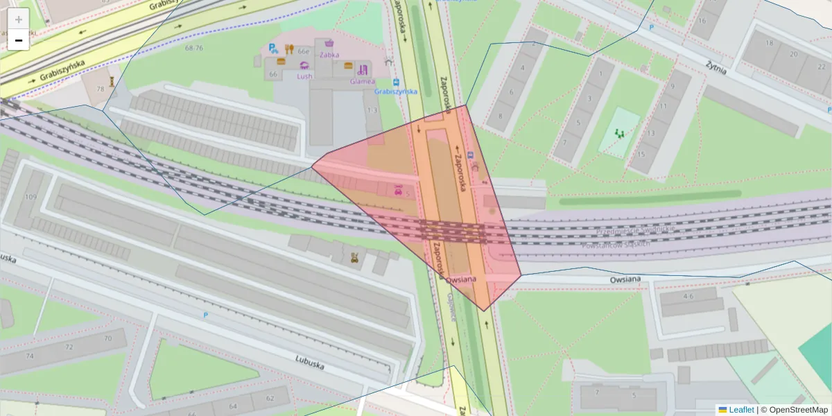Szczegółowa mapa kodu pocztowego 53-517 z granicami, sąsiednimi kodami pocztowymi i urzędami pocztowymi