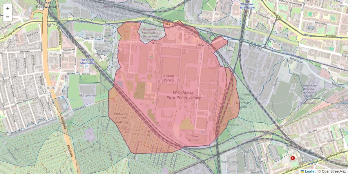 Szczegółowa mapa kodu pocztowego 53-609 z granicami, sąsiednimi kodami pocztowymi i urzędami pocztowymi