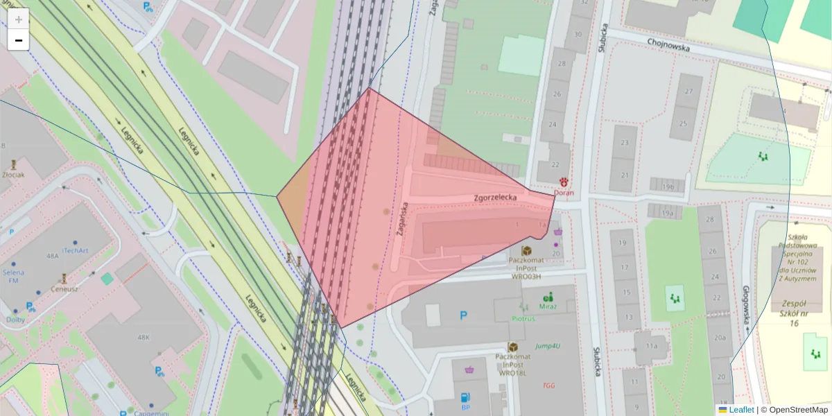 Szczegółowa mapa kodu pocztowego 53-616 z granicami, sąsiednimi kodami pocztowymi i urzędami pocztowymi