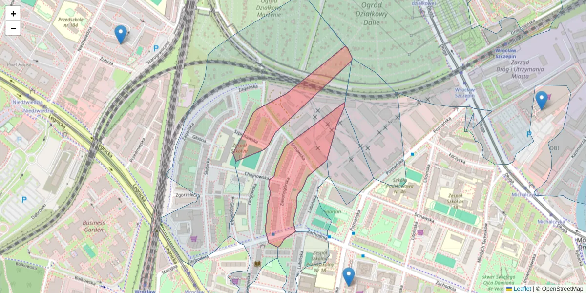 Szczegółowa mapa kodu pocztowego 53-617 z granicami, sąsiednimi kodami pocztowymi i urzędami pocztowymi