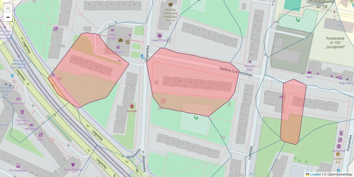 Szczegółowa mapa kodu pocztowego 53-627 z granicami, sąsiednimi kodami pocztowymi i urzędami pocztowymi