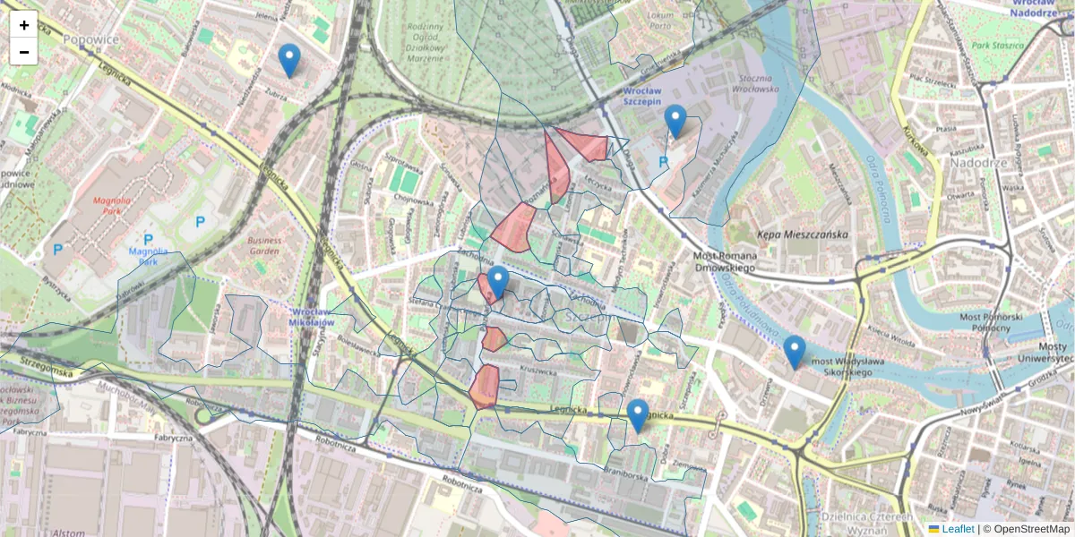 Szczegółowa mapa kodu pocztowego 53-631 z granicami, sąsiednimi kodami pocztowymi i urzędami pocztowymi