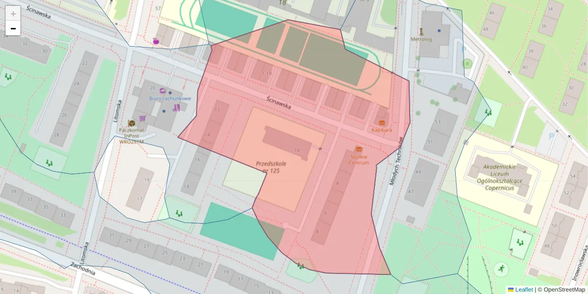 Szczegółowa mapa kodu pocztowego 53-642 z granicami, sąsiednimi kodami pocztowymi i urzędami pocztowymi