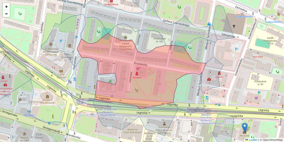 Szczegółowa mapa kodu pocztowego 53-652 z granicami, sąsiednimi kodami pocztowymi i urzędami pocztowymi
