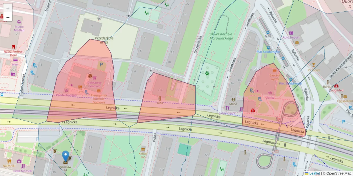 Szczegółowa mapa kodu pocztowego 53-671 z granicami, sąsiednimi kodami pocztowymi i urzędami pocztowymi