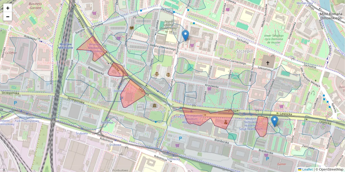 Szczegółowa mapa kodu pocztowego 53-674 z granicami, sąsiednimi kodami pocztowymi i urzędami pocztowymi
