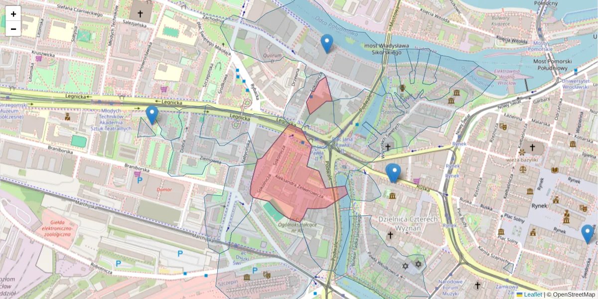 Szczegółowa mapa kodu pocztowego 53-676 z granicami, sąsiednimi kodami pocztowymi i urzędami pocztowymi