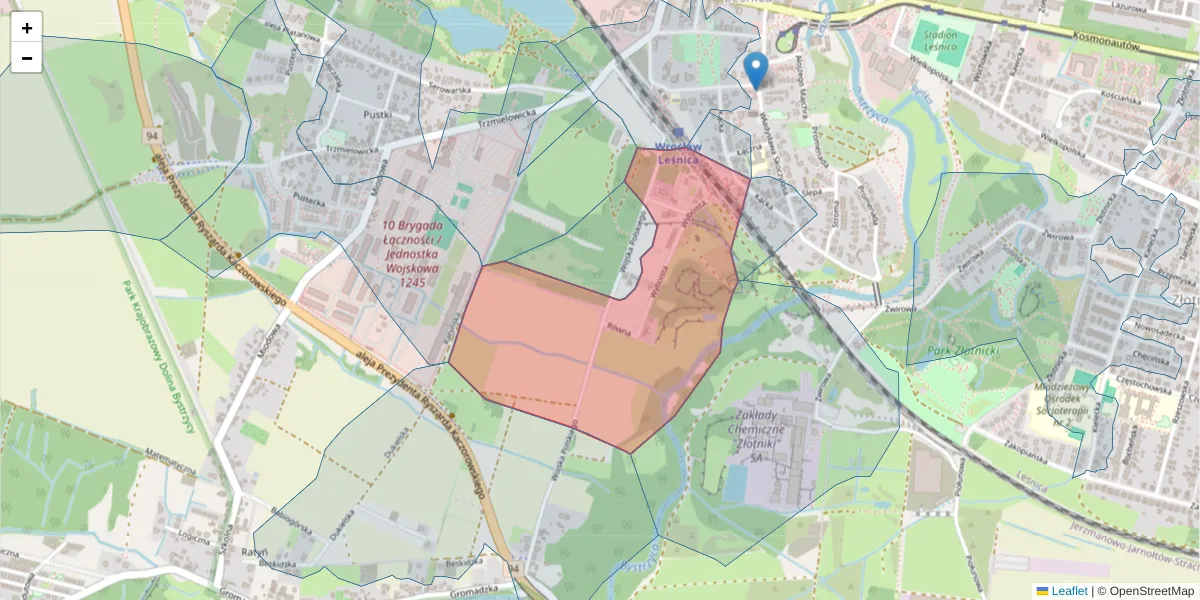 Szczegółowa mapa kodu pocztowego 54-005 z granicami, sąsiednimi kodami pocztowymi i urzędami pocztowymi