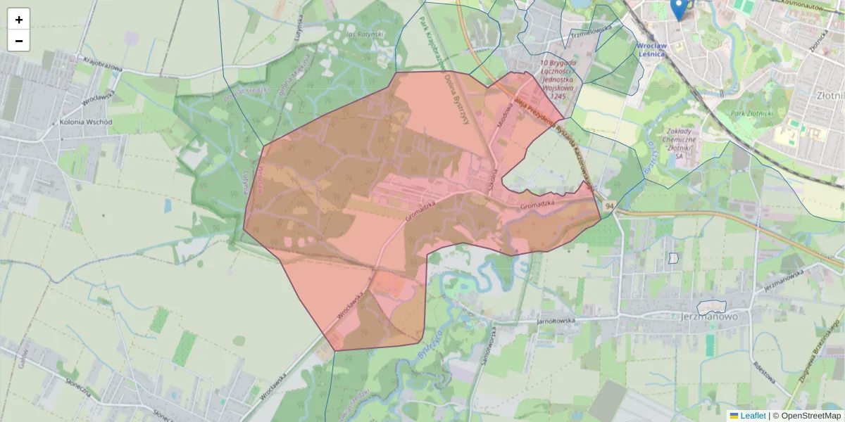 Szczegółowa mapa kodu pocztowego 54-007 z granicami, sąsiednimi kodami pocztowymi i urzędami pocztowymi