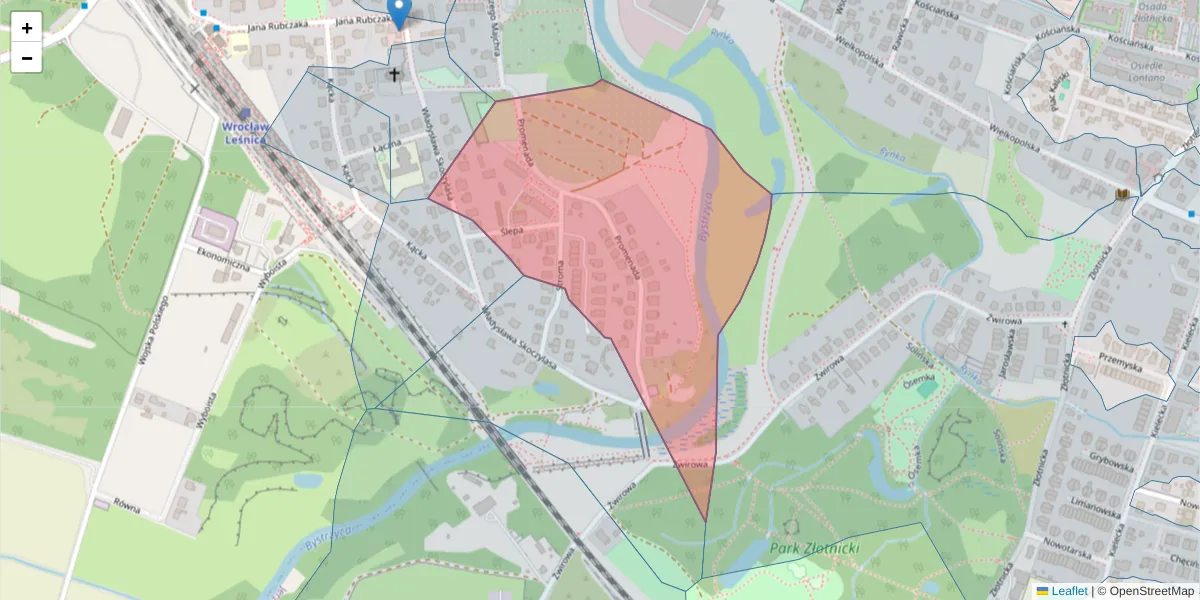 Szczegółowa mapa kodu pocztowego 54-025 z granicami, sąsiednimi kodami pocztowymi i urzędami pocztowymi