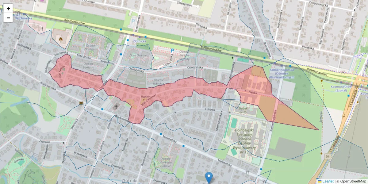 Szczegółowa mapa kodu pocztowego 54-028 z granicami, sąsiednimi kodami pocztowymi i urzędami pocztowymi