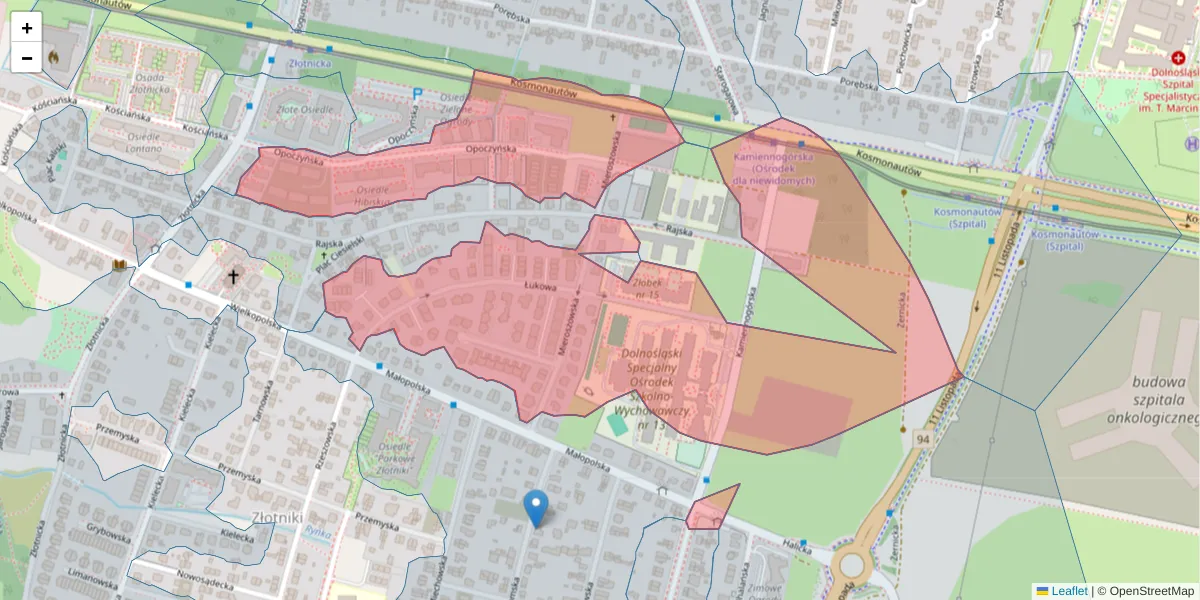 Szczegółowa mapa kodu pocztowego 54-034 z granicami, sąsiednimi kodami pocztowymi i urzędami pocztowymi