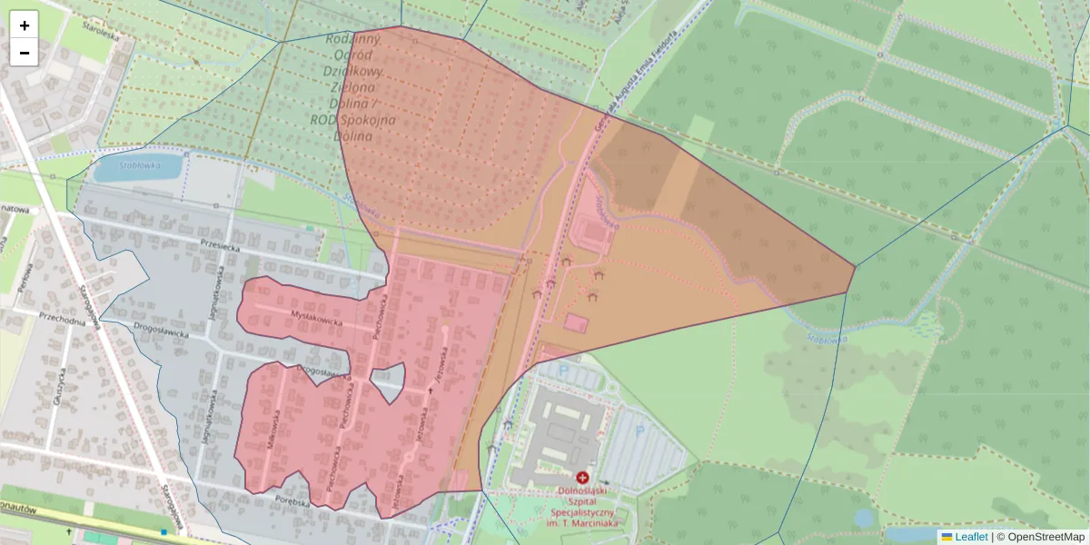 Szczegółowa mapa kodu pocztowego 54-049 z granicami, sąsiednimi kodami pocztowymi i urzędami pocztowymi