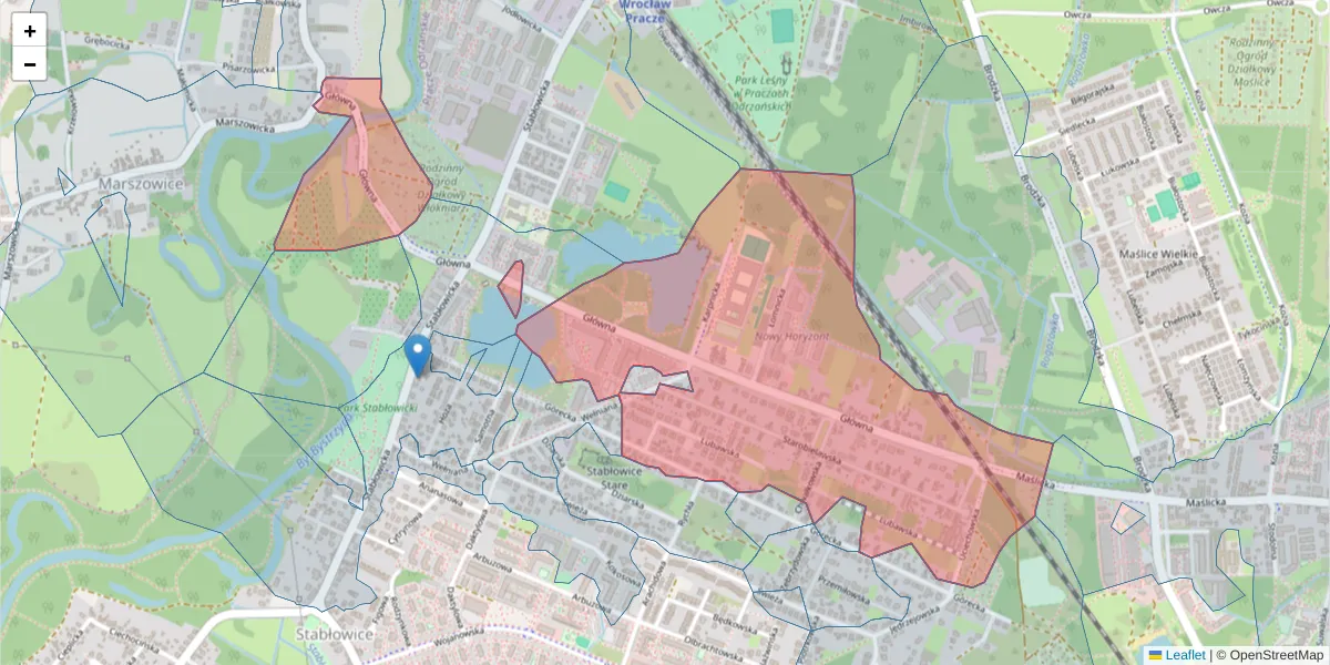 Szczegółowa mapa kodu pocztowego 54-061 z granicami, sąsiednimi kodami pocztowymi i urzędami pocztowymi