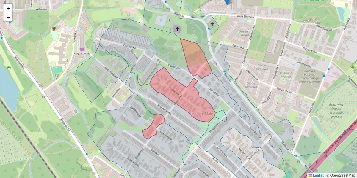 Szczegółowa mapa kodu pocztowego 54-108 z granicami, sąsiednimi kodami pocztowymi i urzędami pocztowymi