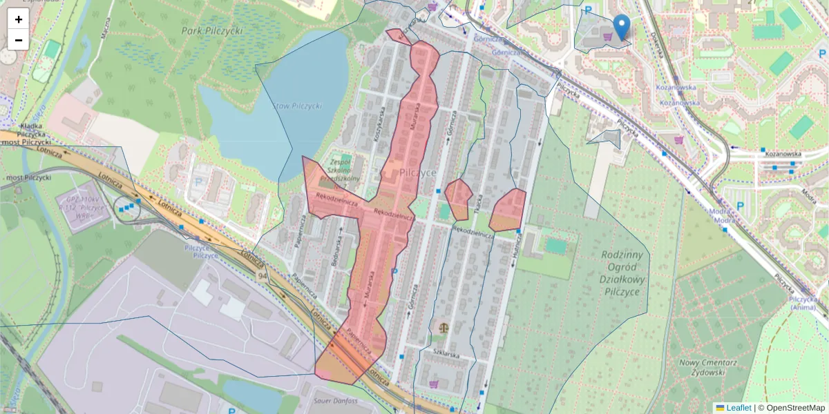 Szczegółowa mapa kodu pocztowego 54-135 z granicami, sąsiednimi kodami pocztowymi i urzędami pocztowymi