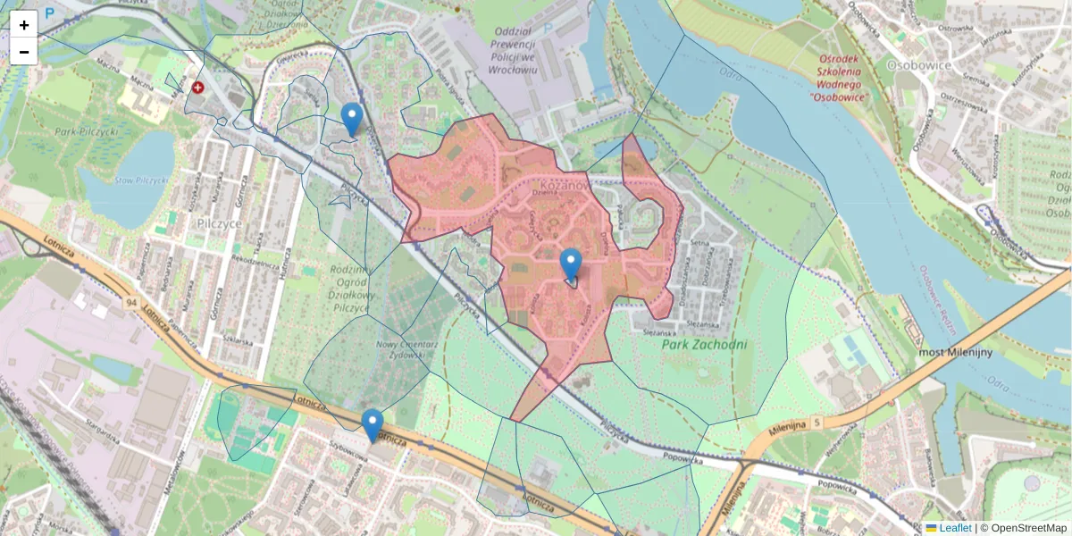 Szczegółowa mapa kodu pocztowego 54-152 z granicami, sąsiednimi kodami pocztowymi i urzędami pocztowymi